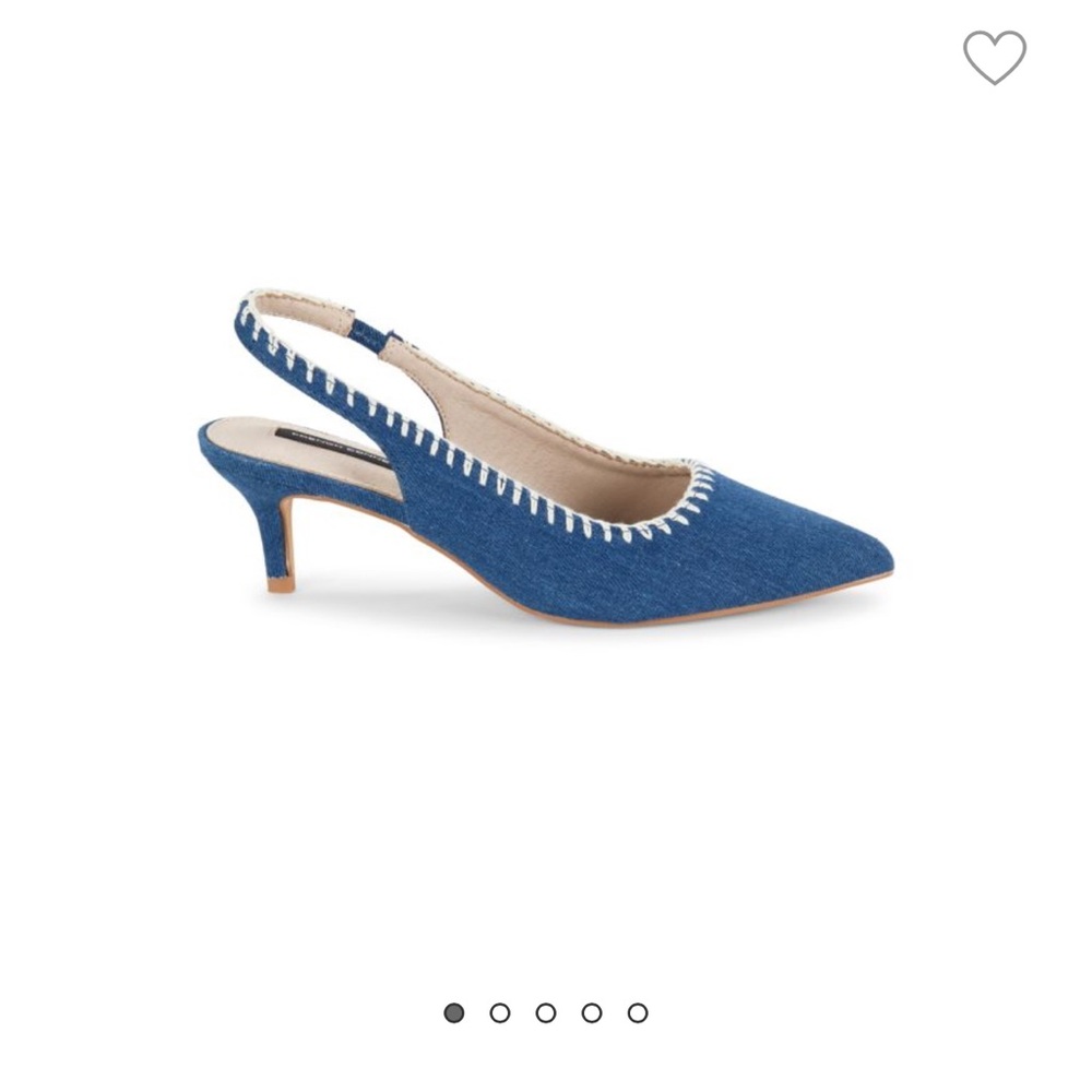 French connection Kitten Heel Denim Slingback Pumps 6 new